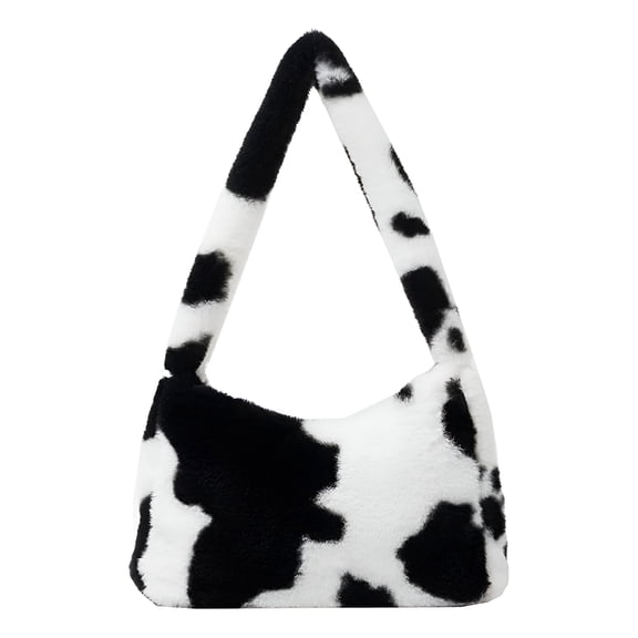 GASTROPOD Women Fluffy Faux Fur Cow Print Shoulder Bag Clutch Purse Underarm Handbag Satchel Zipper Tote Bag Purse Cow Print Purse