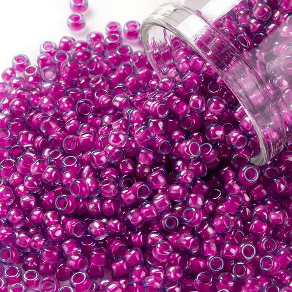10gs TOHO Round Seed Beads Japanese Seed Beads (980) Luminous Light Sapphire/Neon Pink Lined 8/0 3mm Hole: 1mm about 220pcs/10g