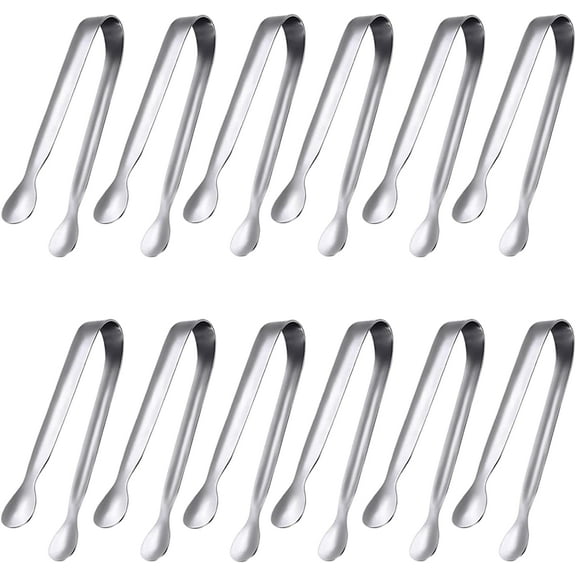 12 Pack Serving Tongs, Small Serving Utensils for Catering, Food-Grade 304 Stainless Steel Serving Tongs Appetizer Tongs Sugar Tongs for Tea Party Coffee Bar, 4" Mini Kitchen Tongs - Silver