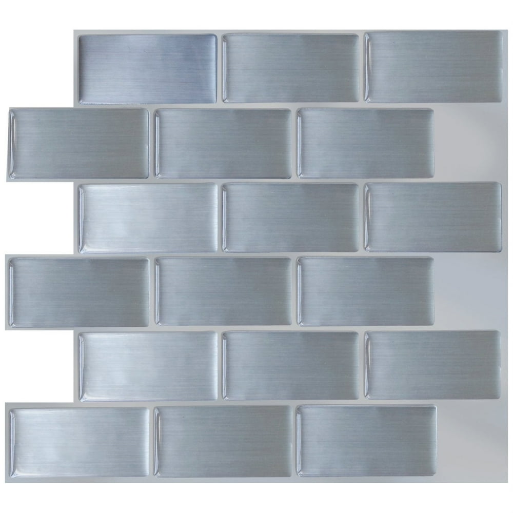 A17004 Peel N Stick Kitchen Backsplash Wall Tile, Silver Subway Set of 10