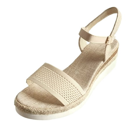 

Ladies Summer Bohemian Fabric Open Toe Slope Heel Thick Bottom Buckle Fashion Sandals Casual Sandals for Women Womens Shower Sandals Size 9
