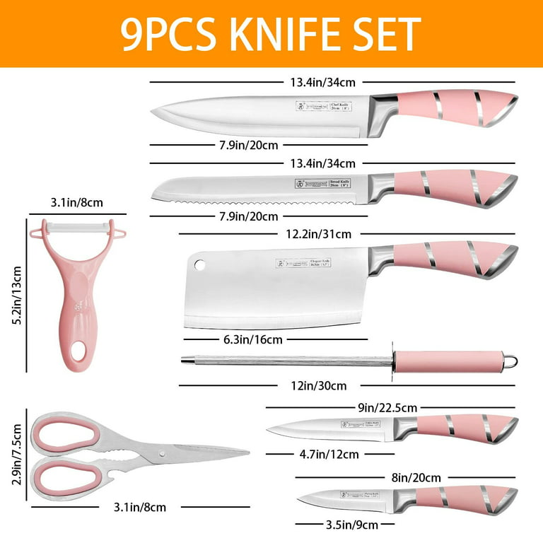 Kitchen Knife Set,8-Pieces Pink Ultra Sharp Cooking Knife Set With