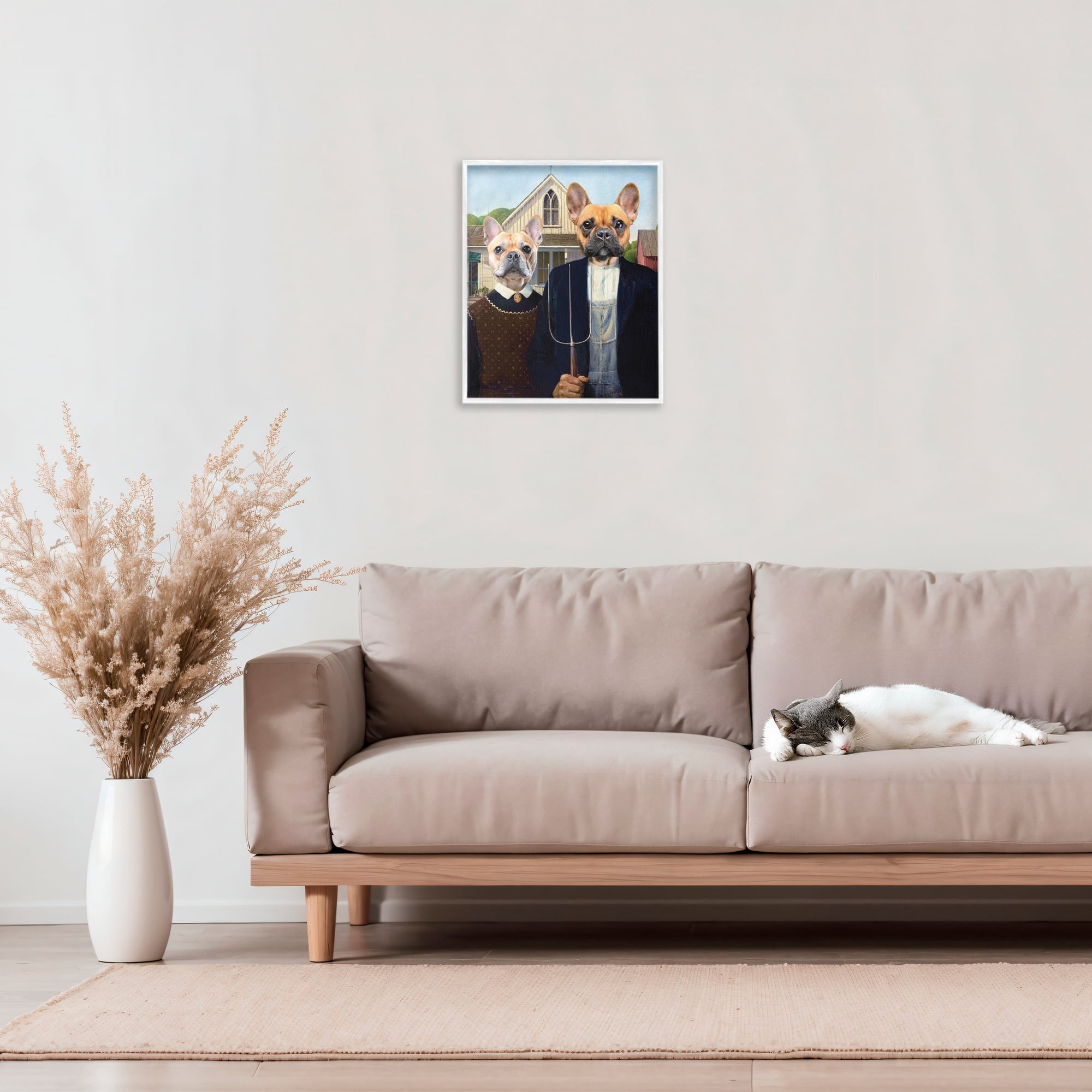 Stupell Industries French Bulldogs Iconic Farmers White Framed Giclee Art, design by Grotto Studios