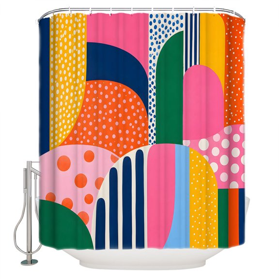 Colorful Geometric Bathroom Shower Curtains with 12 Hooks Polyester Waterproof Shower Curtain for Stalls and Bathtubs Aesthetics Modern Abstract Art Decorative Bathroom Privacy Curtain 48x72 Inches