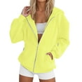 thumbnail image 3 of Women's Solid Color Zip Up Hoodie, Lightweight Fleece Lined Long Sleeve Casual Jacket, Oversized Fall Winter Sweatshirt for Daily Streetwear and Lounge Yellow M, 3 of 8