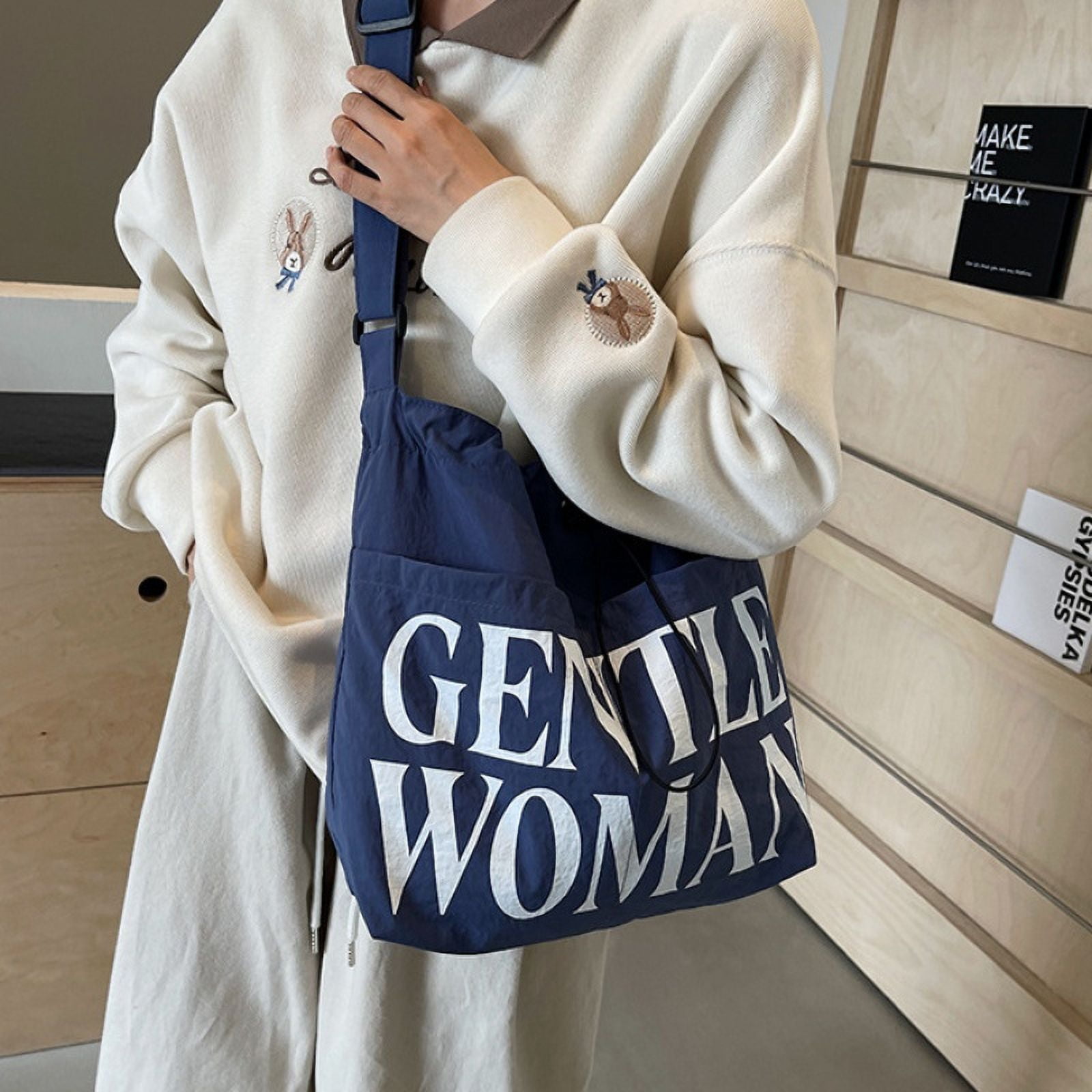 Gentlewoman® Aesthetic Canvas Tote Bag Crossbody Bags with Inner Pocket for Women, Large Capacity Shoulder Bag for Travel Work Sport，Blue