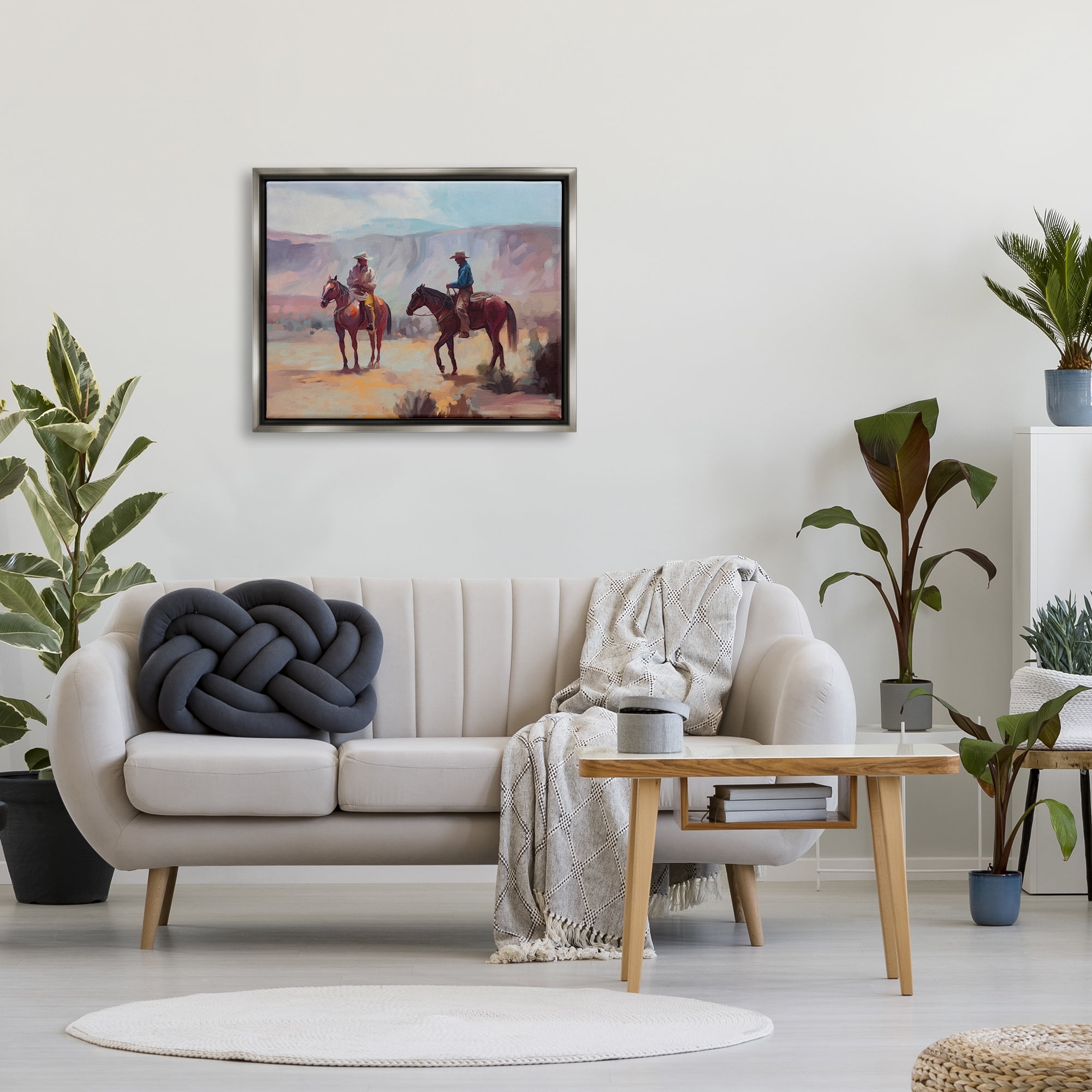 Stupell Industries Desert Cowboys Horses Landscape Animals & Insects Painting Gray Floater Framed Art Print Wall Art
