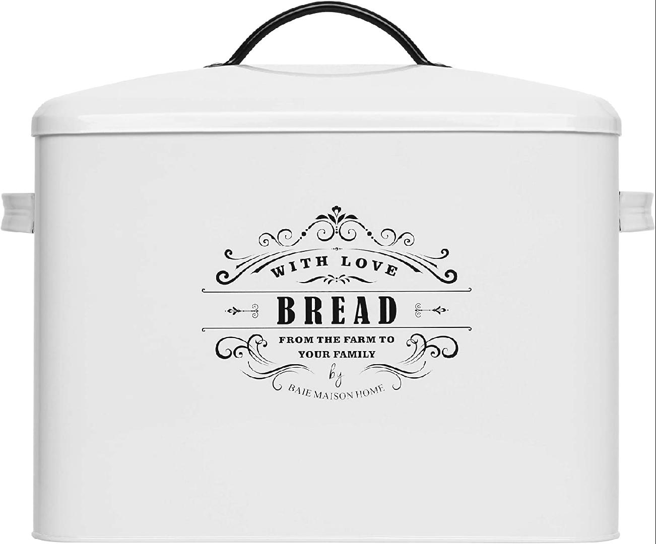 Extra Large White Farmhouse Bread Box for Kitchen Countertop Holds 2