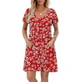 thumbnail image 5 of Xuniizn Womens Summer Dresses Floral Print Scoop Neck Short Sleeve Beach Boho Mini Sundress with Pockets Casual Soft Breathable Trendy Vintage Dress, S-2XL, 5 of 7