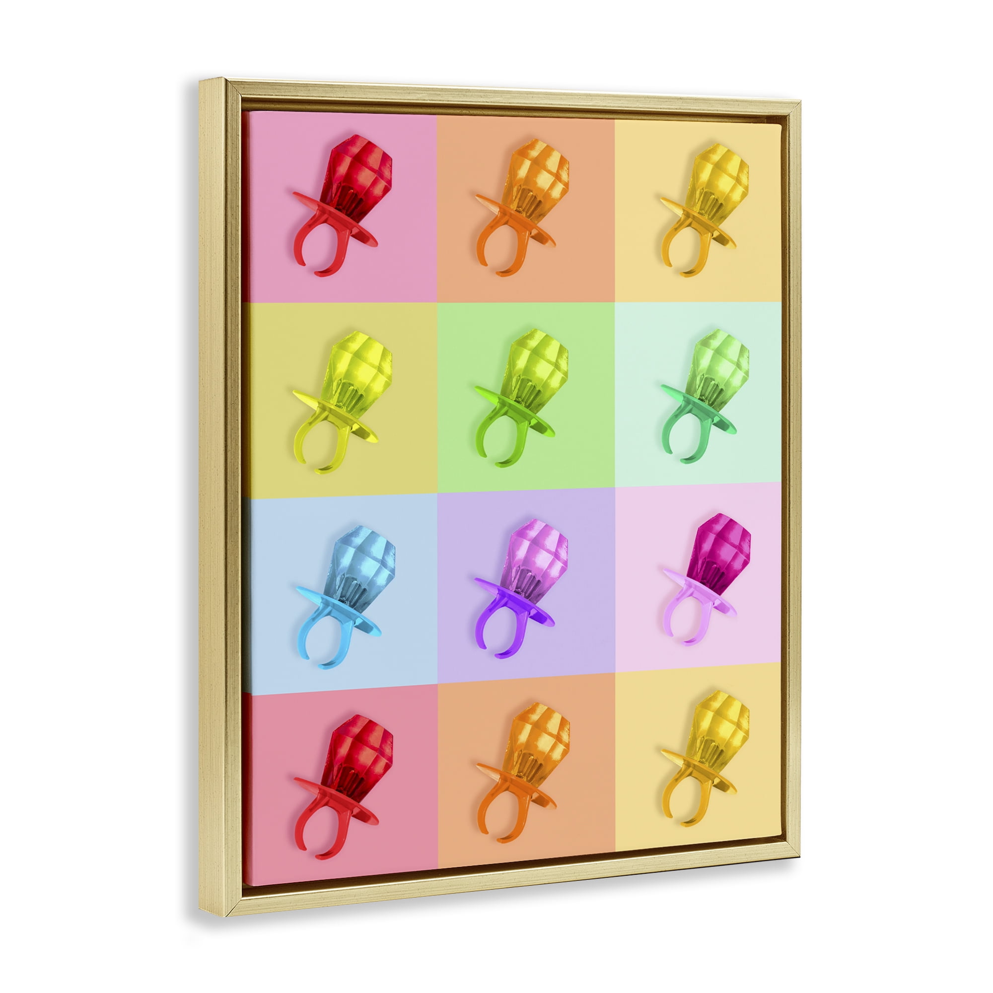 Stupell Industries Candy Gem Pop Grid Gold Framed Floater Canvas Wall Art, design by LISH Creative