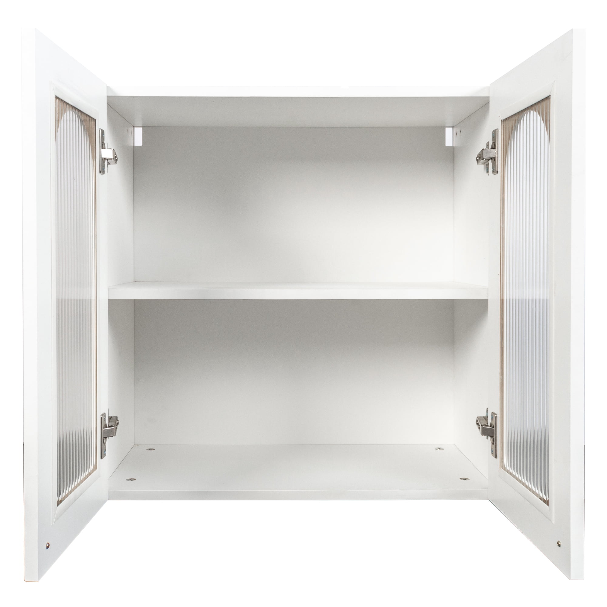 Wall Mounted Cabinet Arched Glass Door Floating Storage Cabinet for Kitchen Bathroom, White
