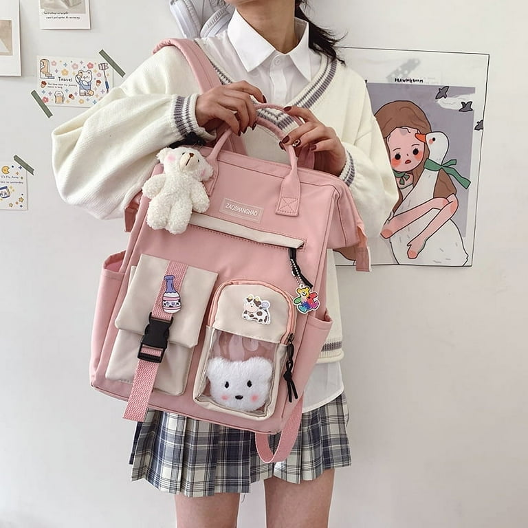 Backpack With Bears Women Waterproof Candy medal Colors Backpacks Fancy Bookbags High School Bags for Teenage Girl Gift Cute Travel Rucksack 15 10 7