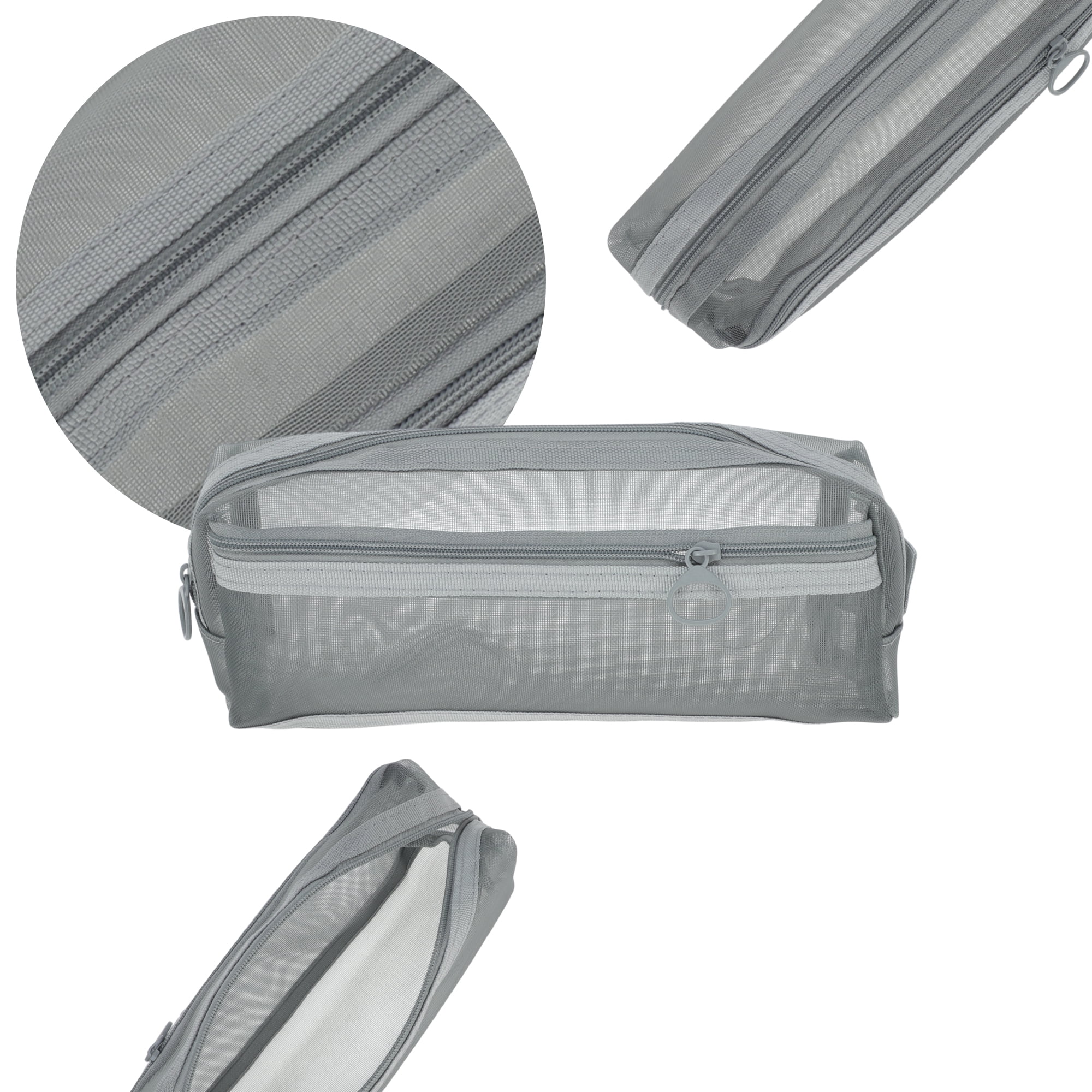 Unique Bargains Mesh Pen Bag, Zipper Mesh Pouch, Multifunctional Pencil Case Gray 8.66"x1.97"x2.76"