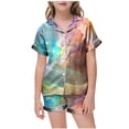 thumbnail image 2 of Curenmufel Little Girl Pajama Set Girls Ruffle Short Sleeve Button Front Top with Ruffle Short, 2-Piece Pajama Set Size 8-9 (Beige,8-9 Years), 2 of 4
