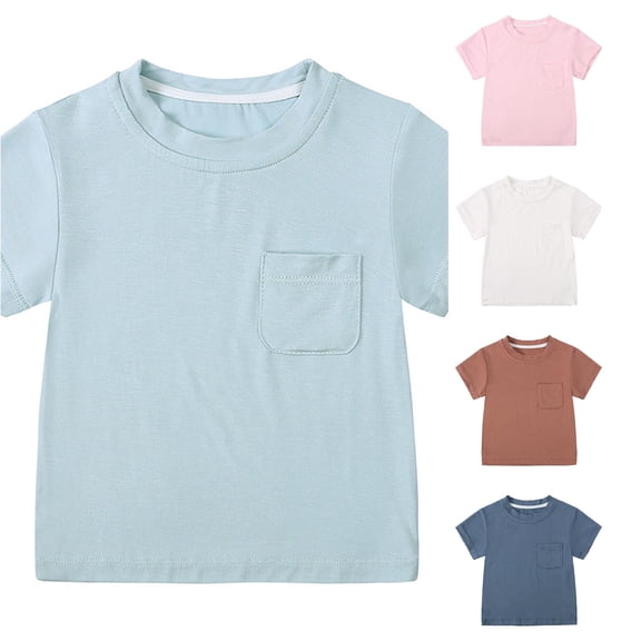 CUZIBR Boys Tops Crewneck Solid Color Summer Toddler Short Sleeve Solid Comfortable T Shirt Clothes Basic Tee Dailywear,Light Blue,3-6 Months