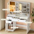 thumbnail image 6 of PUFFCAFE Vanity Desk with Mirror and Lights & Jewelry Organizer & Glass Top & Charging Station & Hidden Compartment,White Vanity, 6 of 8