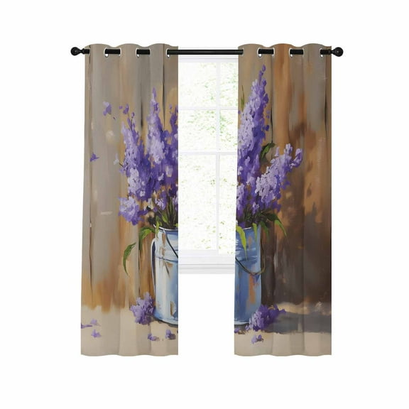 Lavender Blackout Curtains 63 Inches Long for Bedroom, Spring Floral Purple Watercolor Vintage Thermal Insulated Room Darkening Black Out Window Curtain Panels Grommet Drapes for Living Room