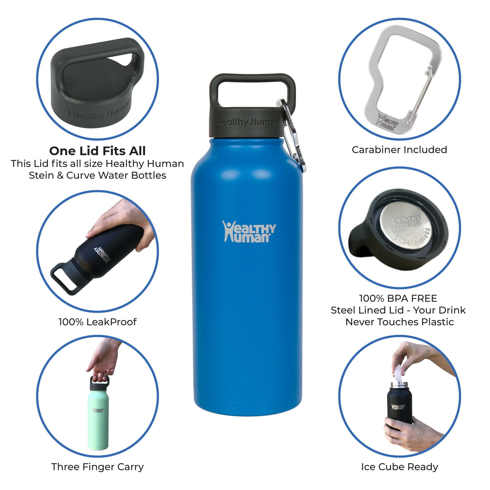 Healthy Human Stainless Steel Water Bottle | Double Walled Vacuum Insulated Water Thermos for Adults | Eco-Friendly Travel Bottles with Leak Proof Lid (Bahama, 32 oz/ 946 ML)