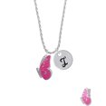 thumbnail image 2 of Delight Jewelry Silvertone Large Translucent Hot Pink Flying Butterfly Silvertone Script Initial Disc - I - Charm Necklace, 20"+3", 2 of 4