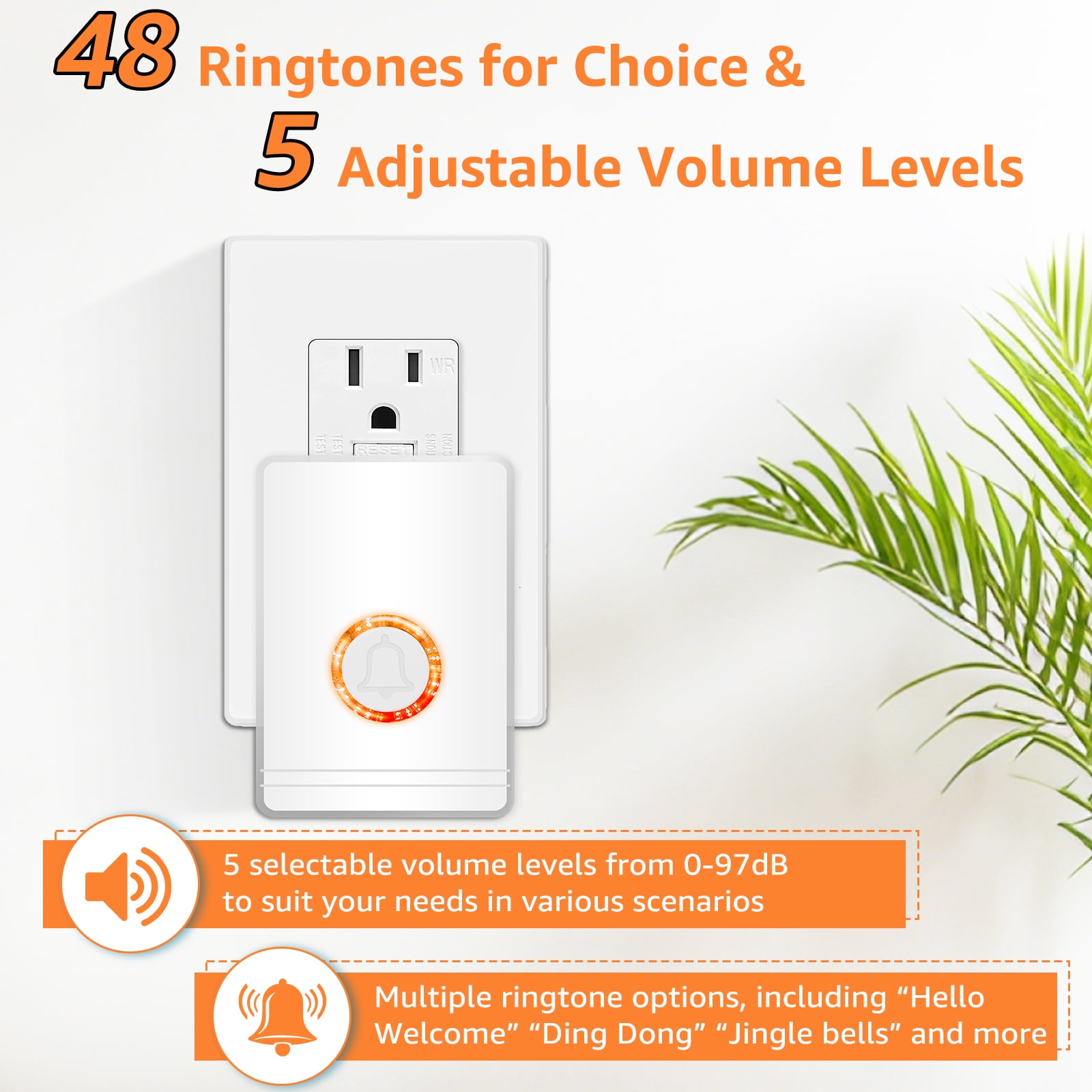 GREENCYCLE Doors Chime for Business When Enter, Doors Sensor with Chime, Wireless door bell for Home with LED Indicators 600 Ft Long Range, 48 Chimes, 5 Volume Levels, 2 Receiver and 4 Sensor