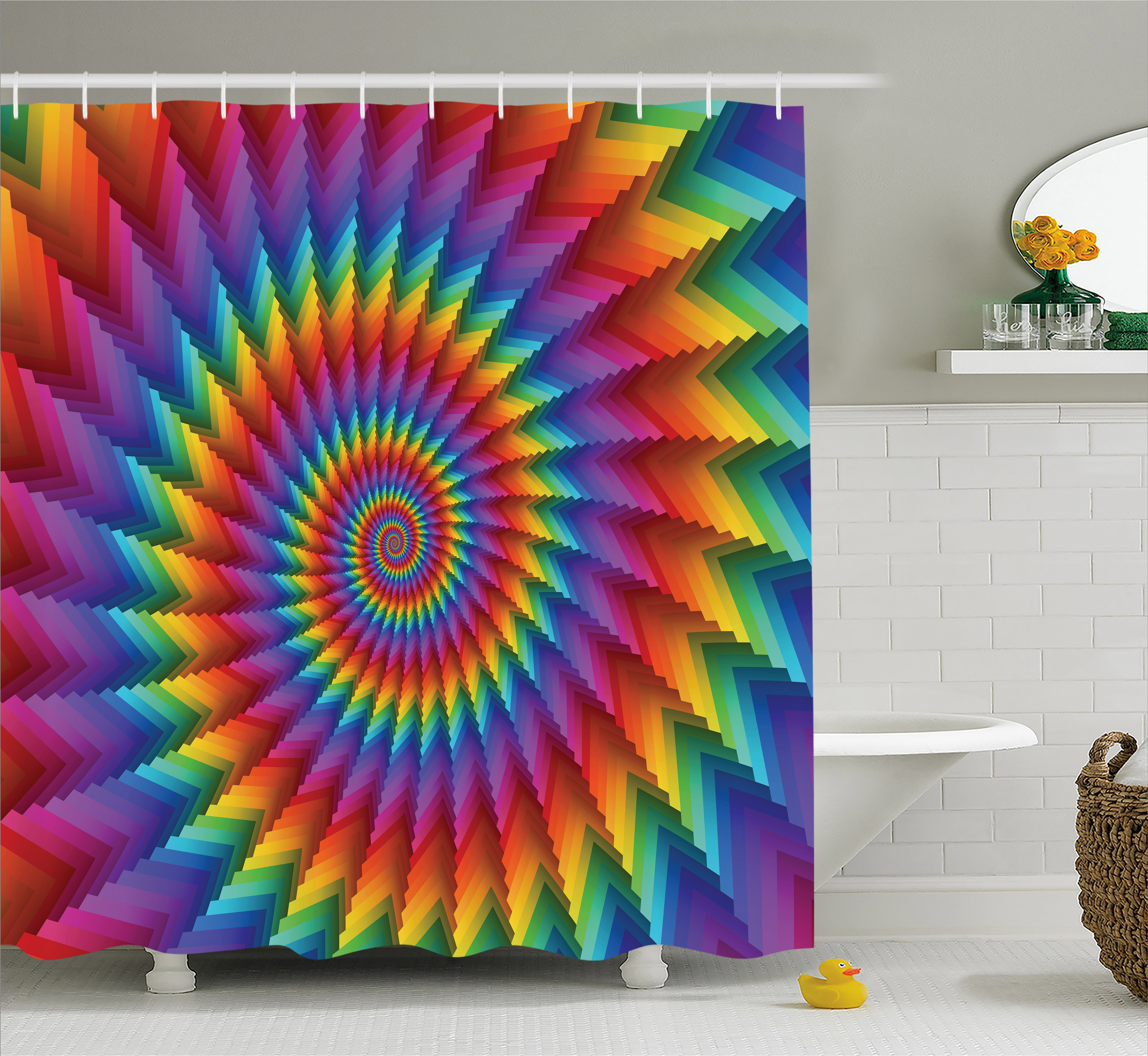 Trippy Shower Curtain, Psychedelic Rainbow Spiral in Vibrant Colors