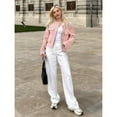 thumbnail image 5 of Womens Cropped Jacket Collarless Button Down Business Casual Fall Outfits Winter Coats Light Pink XS, 5 of 9