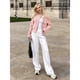 thumbnail image 5 of Chaqueta Blazer Corta para Mujer, Sin Cuello, con Botones, Estilo Casual de Negocios, Ideal para Otoño e Invierno. Rosa XS, 5 of 9