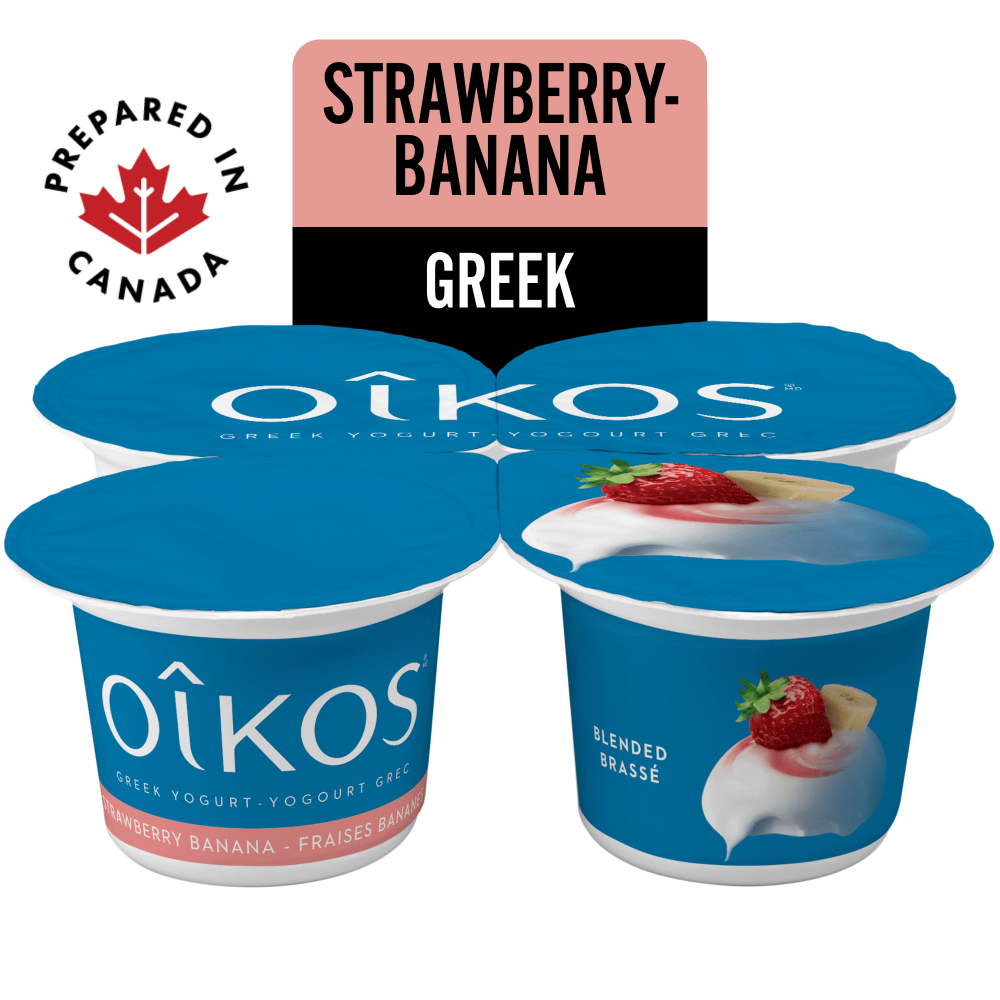 Oikos Greek Yogurt, Strawberry, Blended, 2% M.F., 4 x 100 g