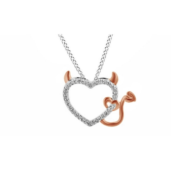 AFFY Natural Diamond Accent Devil Heart Pendant Necklace In 14K White Gold Over Sterling Silver