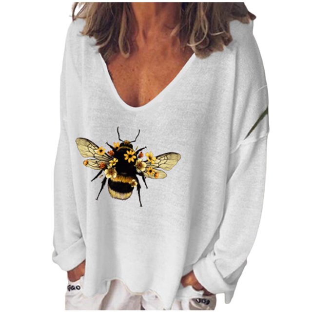 Camiseta de manga larga suelta con cuello en V y estampado informal a la moda para mujer Fridja hj4010