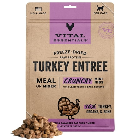 Vital Essentials Turkey Crunchy Mini Nibs Meal or Mixer Freeze-Dried Raw Cat Food  12-oz bag