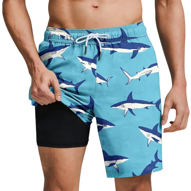 Mens Casual Pantalones Cortos Estilo Hawaiano Impreso Cordón Pantalones de Baño con Bolsillos Y Forro Interior Vacaciones de Verano en la Playa