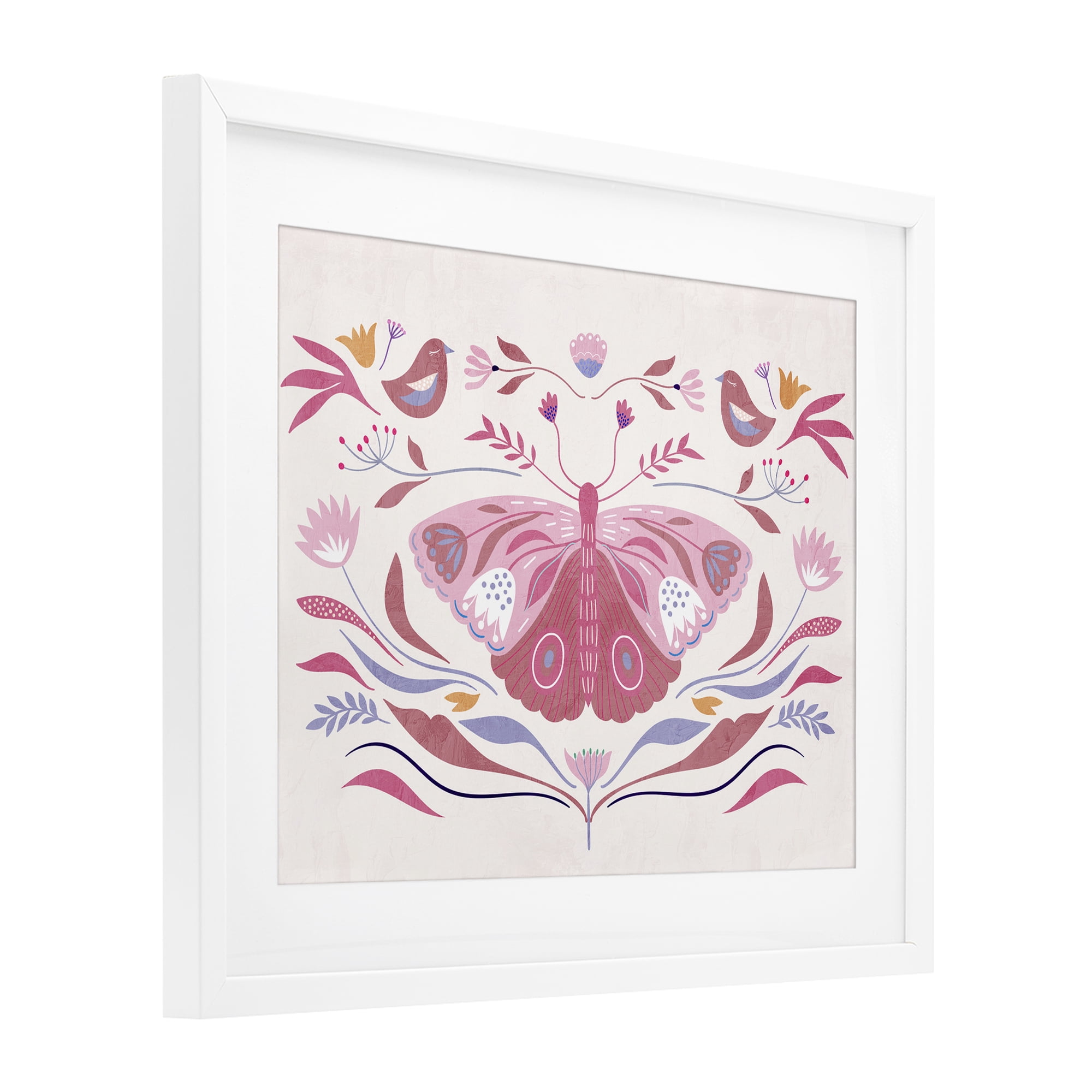 Stupell Industries Pink Boho Butterfly White Framed Print Under Glass, design by Kim Allen