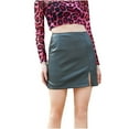 thumbnail image 2 of Idoravan Women's Basic Versatile Skirt Clearance Womens Sexy Split Skirt Slim Elastic Leather Skirt Skirt, 2 of 4