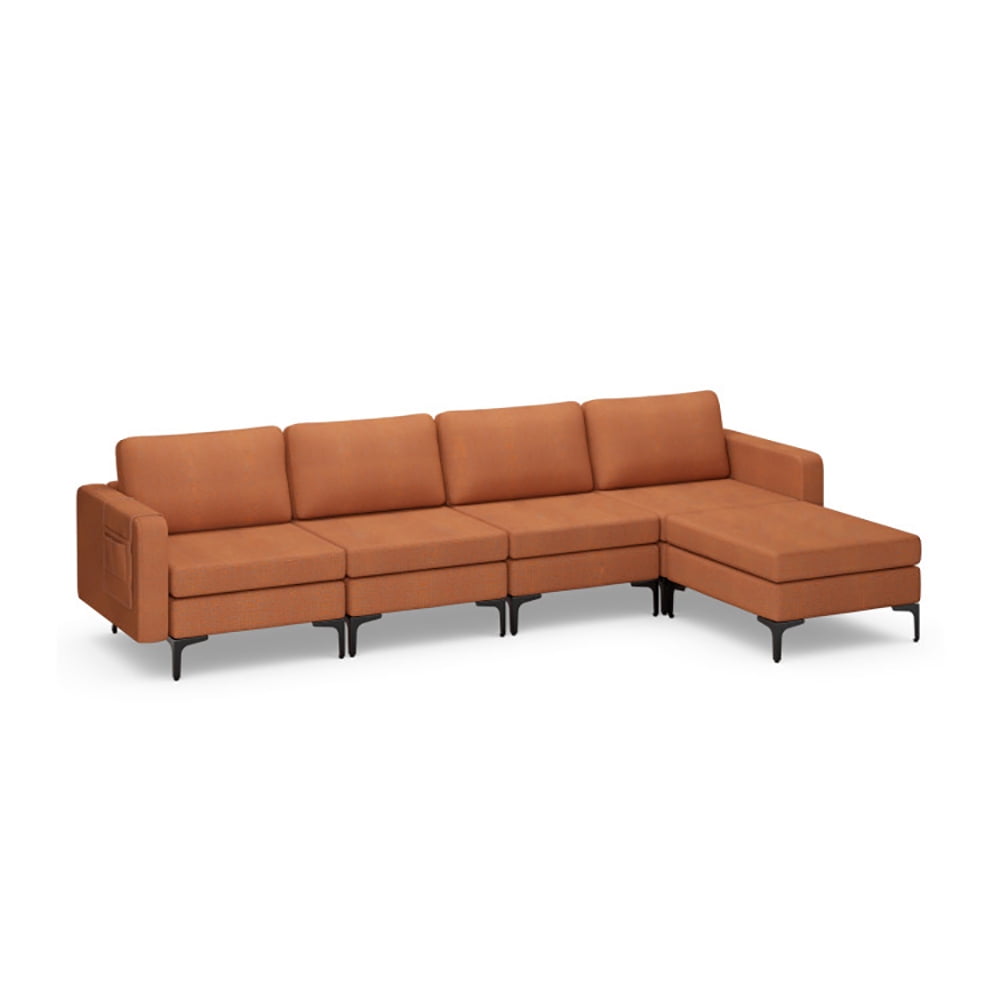 Finihen L-shaped Sectional Sofa Couch, Convertible Sectional Sofa, Modular L-shaped Sectional Sofa with Reversible Ottoman and 2 USB Ports, for Living Room, Orange Finihen L-shaped Sectional Sofa Couch, Convertible Sectional Sofa, Modular L-shaped Sectional Sofa with Reversible Ottoman and 2 USB Ports, for Living Room, Orange