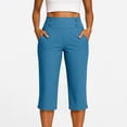 thumbnail image 5 of Pull on Capris for Women Elastic Waist Stretch Mid-Calf Length Capris with Pockets Dressy Casual Work Capri Pants Dark Blue 2XL, 5 of 7