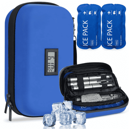 Le.VOLIFe Insulin Cooler Travel Case with Digital Temp Display, Includes 2 TSA Ice Packs, 8-Hour Temperature Control, Blue