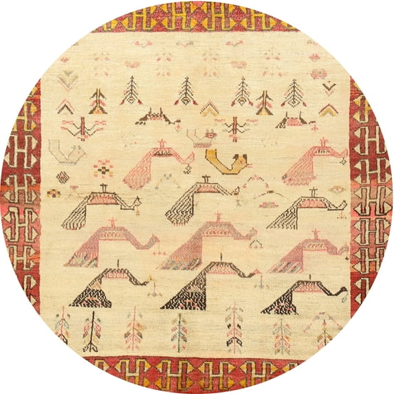 Ahgly Company Indoor Round Traditional Brown Gold Persian Area Rugs, 3' Round