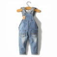 thumbnail image 2 of Overoles de Mezclilla Para Niñas, Cintura Elástica Interior, Lavado, Elástico,KIDSCOOL SPACE, Azul Claro, 12-18 meses, 2 of 6