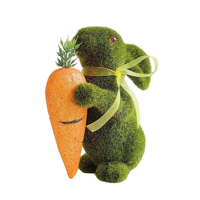 Figura de conejo de Pascua de resina flocada, adorno de conejo de Pascua con musgo artificial, pequeña escultura de conejo flocado para decoración de mesa de Pascua de primavera y jardín.