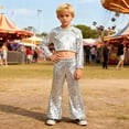 thumbnail image 5 of MEZZALL Girls Glitter Sequin Party Performance Outfits Two Piece Round Sequins Long Sleeve O-Neck Tops Flared Pants Stage Shows Adorable Clothing Sets, 5 of 5