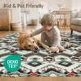 thumbnail image 4 of ODIKA 4'x6' Ivory Geometric Diamond Washable Area Rug Traditional Scottish Plaid Zigzag Motifs With Interlocking Angular for Home Office, Under Desk, Non-Slip Chair-Friendly, Flatwoven, 4 of 7