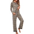thumbnail image 3 of Women's Long Sleeve Sleepwear Soft Crew Neck Pyjama Set,Fp-leopard Beige, 3 of 5