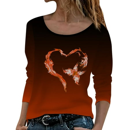 

ASEIDFNSA Under Scrub Tops for Women Long Sleeve Shirts for Women Casual Women Long Sleeve Pullover Top Gradient Love Print Fashion Casual T Shirt