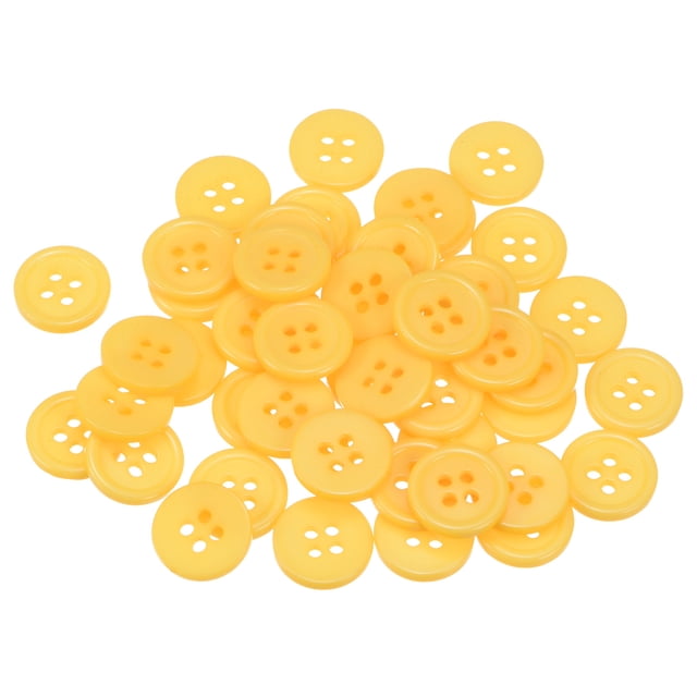 Uxcell 50Pcs 20L Botones de Costura 1/2" (12.5mm) Redondos Planos de Resina de 4 Agujeros para Manualidades de Costura de Ropa DIY, Amarillo