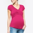 thumbnail image 6 of Maternity Nursing T Shirt Short Sleeve V-Neck Breastfeeding Tops Front Pleat Maternity Clothes Pregnancy Tunic Hot Pink S, 6 of 7