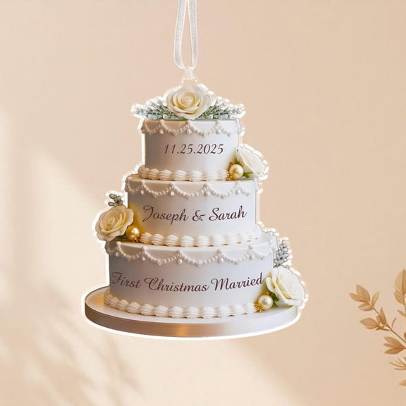 Personalized Wedding Cake 2D Flat Ornament, First Christmas Married 2025, Custom Mr & Mrs Name Ornament, Wedding Gift for Bride & Groom