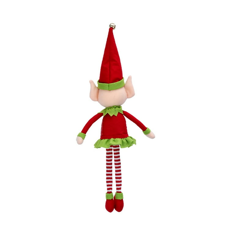 Cute Christmas Elf Doll Stripe Print Plush Doll with Santa Hat