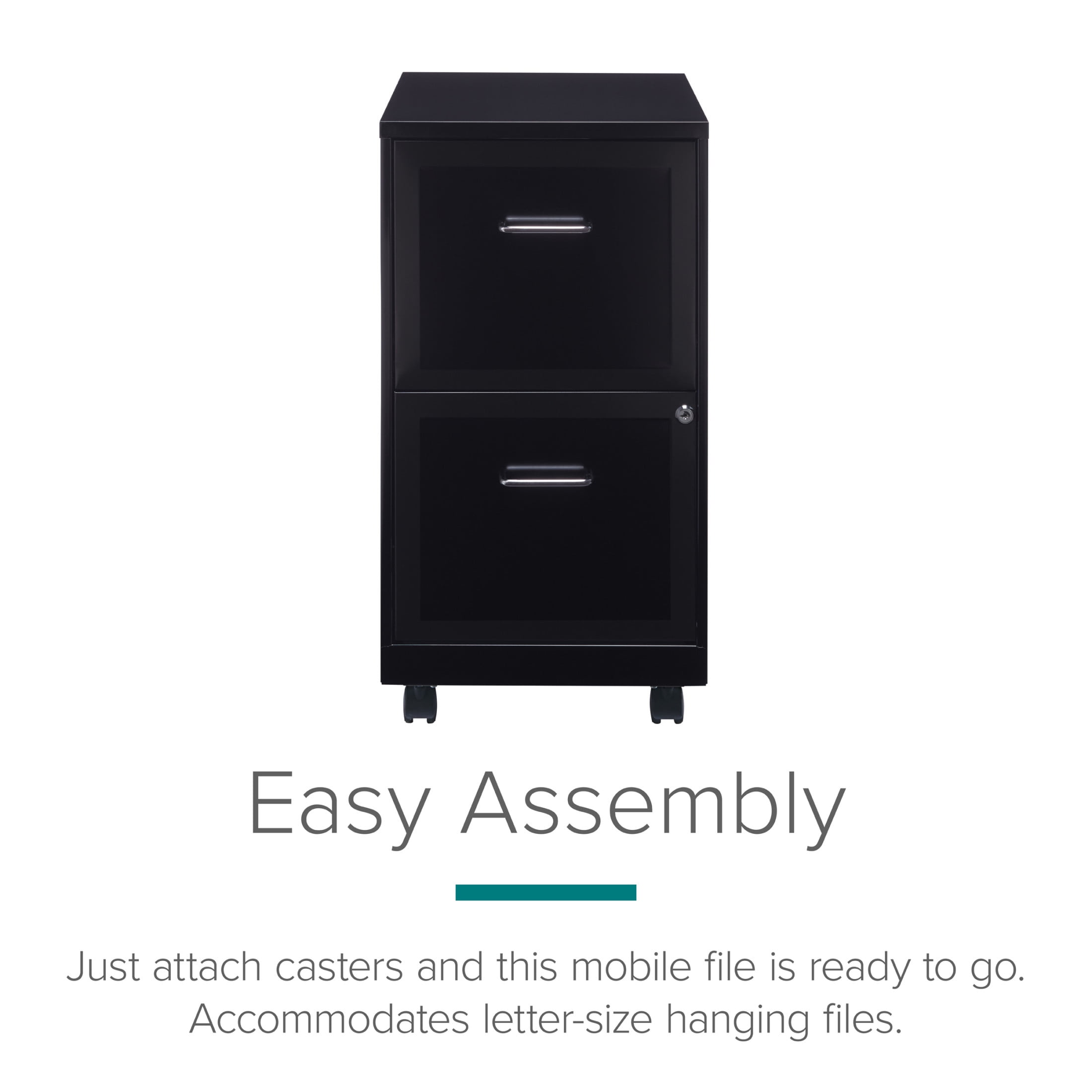 Space Solutions 18" Deep 2 Drawer Mobile Letter Width Vertical File Cabinet, Black