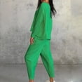 thumbnail image 4 of GILIGEGE Two Piece Sets for Women Women's Solid Color Casual Two Trouser Suit with Small Feet Round Neck and Long Sleeves Green Xl, 4 of 5